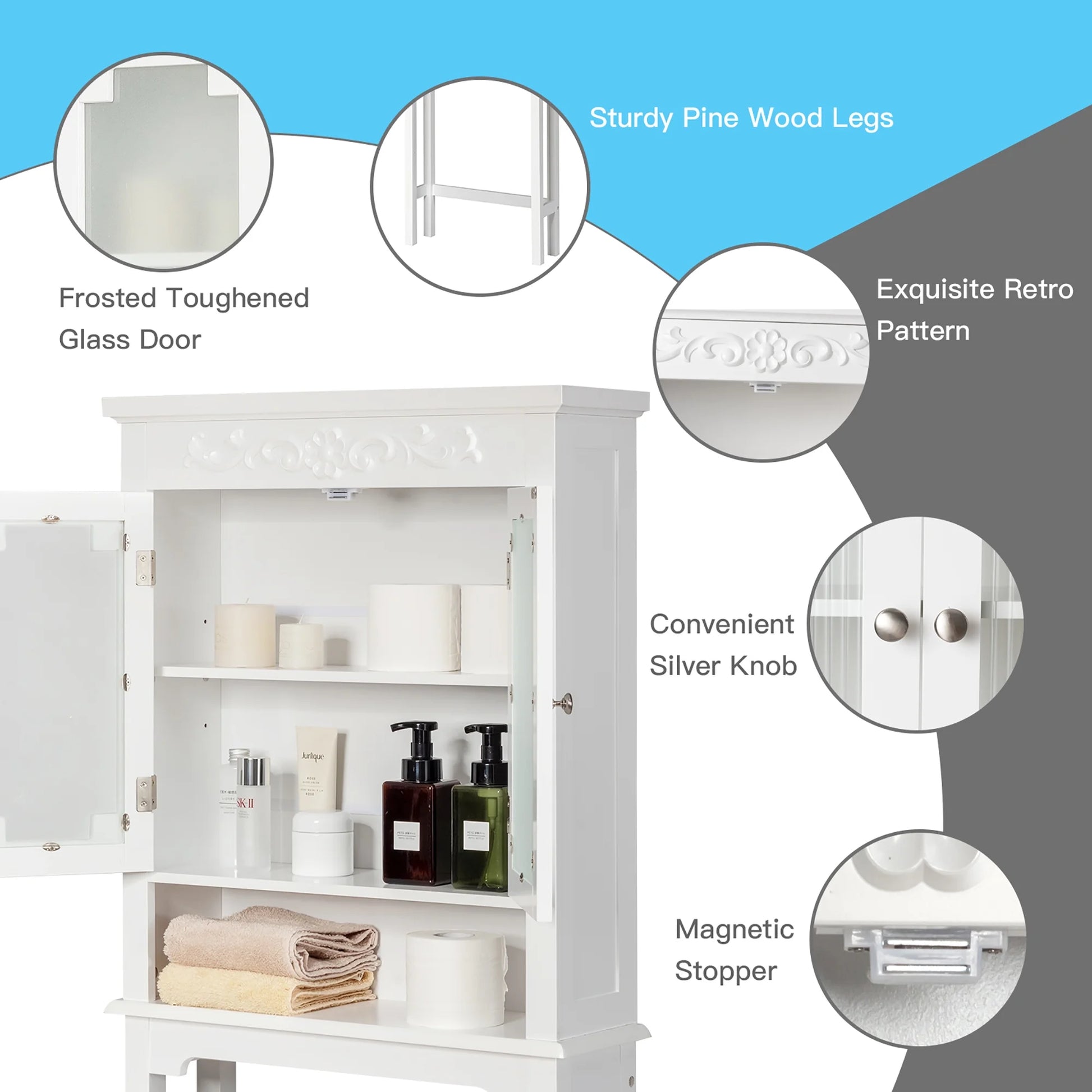 Costway Over The Toilet Bathroom Space Saver Carved Top Toilet Rack w/Adjustable Shelf