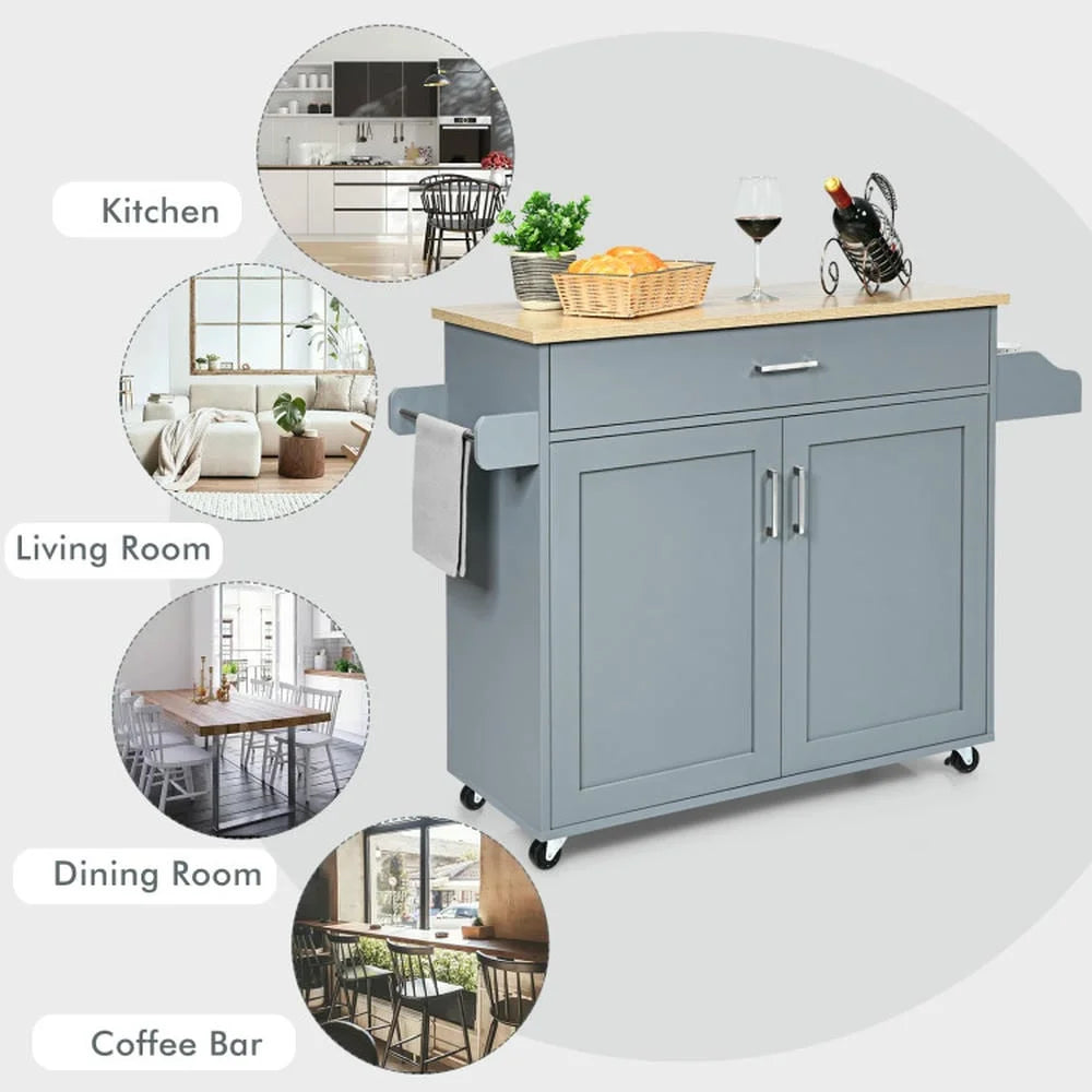 Kepooman Kitchen Island Cart, Serving Utility Carts,Rolling Kitchen Island Cart with Towel and Spice Rack-Gray
