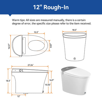 HOROW Smart Bidet Toilet Adjustable Cleaning , Heated Seat, No Water Pressure Limit, Auto Open/Close