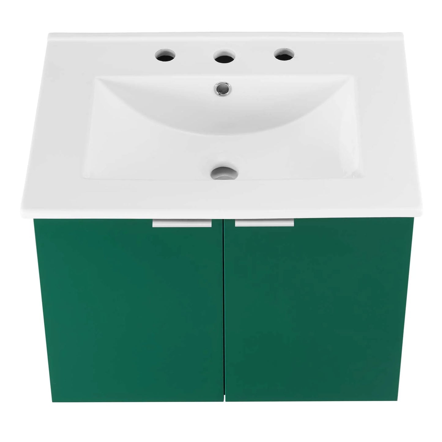Sink Vanity Cabinet, Wall Mounted, Melamine, Green White, Modern Contemporary Urban Design, Hotel Bedroom Bathroom Master Suite Guest