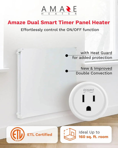 Amaze Heaters Dual Smart 400W Energy Efficient Space Heater w/Heat Guard & Wall Mount Kit - 24°x24° Paintable & Silent Indoor Electric Heater - For Up to 160 sq ft Rooms Such as Bedroom & Bathroom