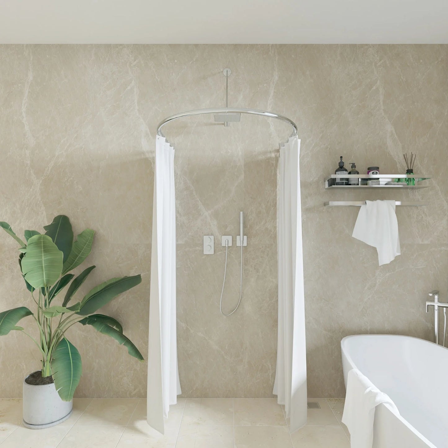 Naiture Half-Oval Stainless Steel Shower Curtain Rod with Swivel Ceiling Support in 36" L X 36" W, Brushed Nickel Finish