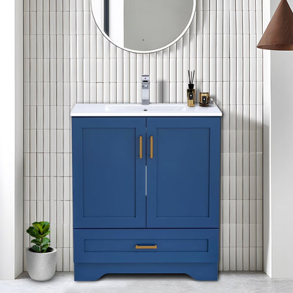 24" Bathroom Vanity with Ceramic Undermount Sink - Freestanding 2-Door & 1-Drawer Storage Cabinet, White