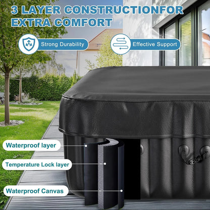 73 inch Outdoor Inflatable Hot Tub with 130 Bubble Air Jets, 4-6 Person Square Portable Hottub Spa with LED Control Panel, Blow Up Spa Bathtub with 2 Filter, Temperature up to 104° F