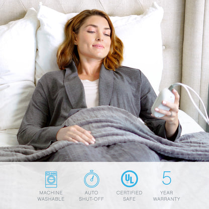Pure Enrichment PureRelief Radiance Deluxe Heated Blanket - 10 Heat Settings, Super Soft Micromink Velvet Fabric, LCD Controller, Auto Shut-Off Timer, Machine Washable - Queen Size Electric Blanket