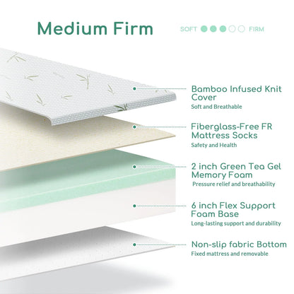 6 inch Twin Memory Foam Mattress with Bamboo Cover, CertiPUR-US Certified, Mattress in a Box