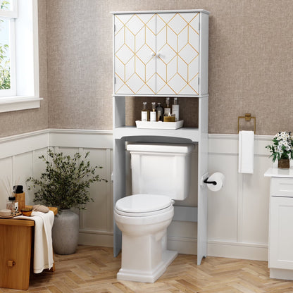 HLR Over The Toilet Storage Cabinet, Bathroom Above Toilet Storage Cabinet with Doors and Adjustable Shelves, Black