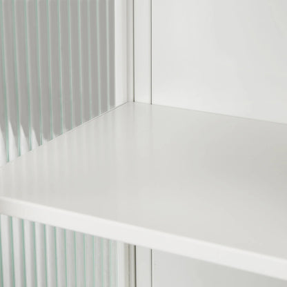 Two-door Wall Cabinet, Modern Kitchen Wall Mounted Cabinet with 2 Glass Doors, Two-tier Enclosed Storage, an Open Shelf, Towel Rack, Metal Wall Cabinet for Entryway, Living Room, Bathroom, White
