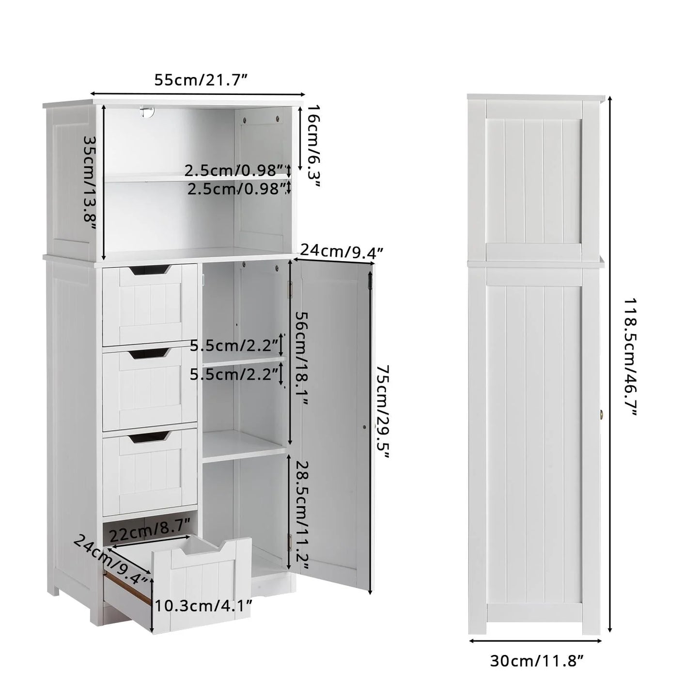 Ktaxon Freestanding Bathroom Floor Cabinet, Multipurpose Storage Cabinet with 4 Drawers, 1 Cupboard & Adjustable Shelves for Kitchen Living Room Bedroom, White