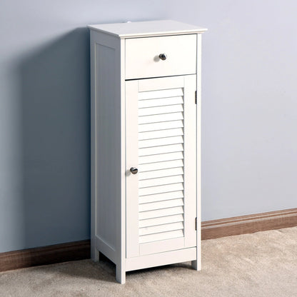 Sesslife Small Bathroom Floor Storage Cabinet, Free Standing Kitchen Cupboard Wooden Cabinet with 1 Door, White