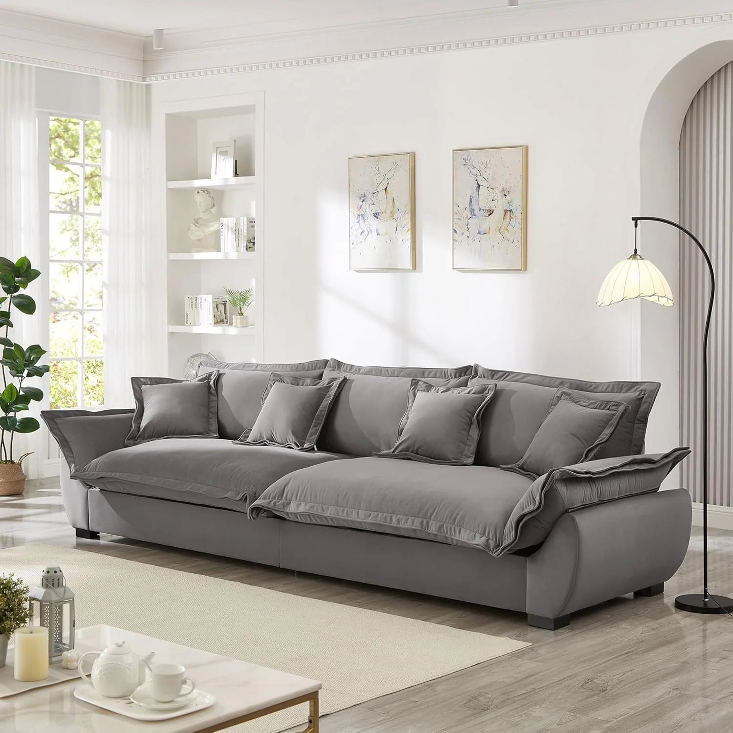 125.98 Inch Sailing Design Modular Sectional Cloud Sofa with Storage, Modern Deep Seat Couch w/Throw Pillows & Removable Backrest for Living Room Bedroom Apartment,Grey