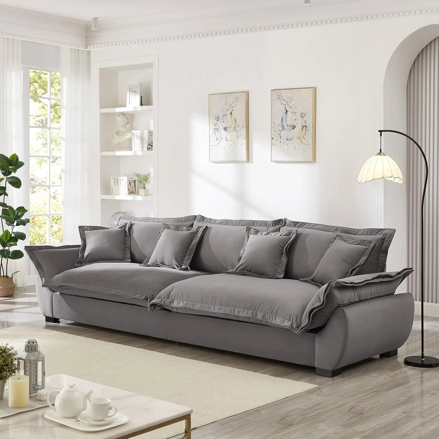 125.98 Inch Sailing Design Modular Sectional Cloud Sofa with Storage, Modern Deep Seat Couch w/Throw Pillows & Removable Backrest for Living Room Bedroom Apartment,Grey