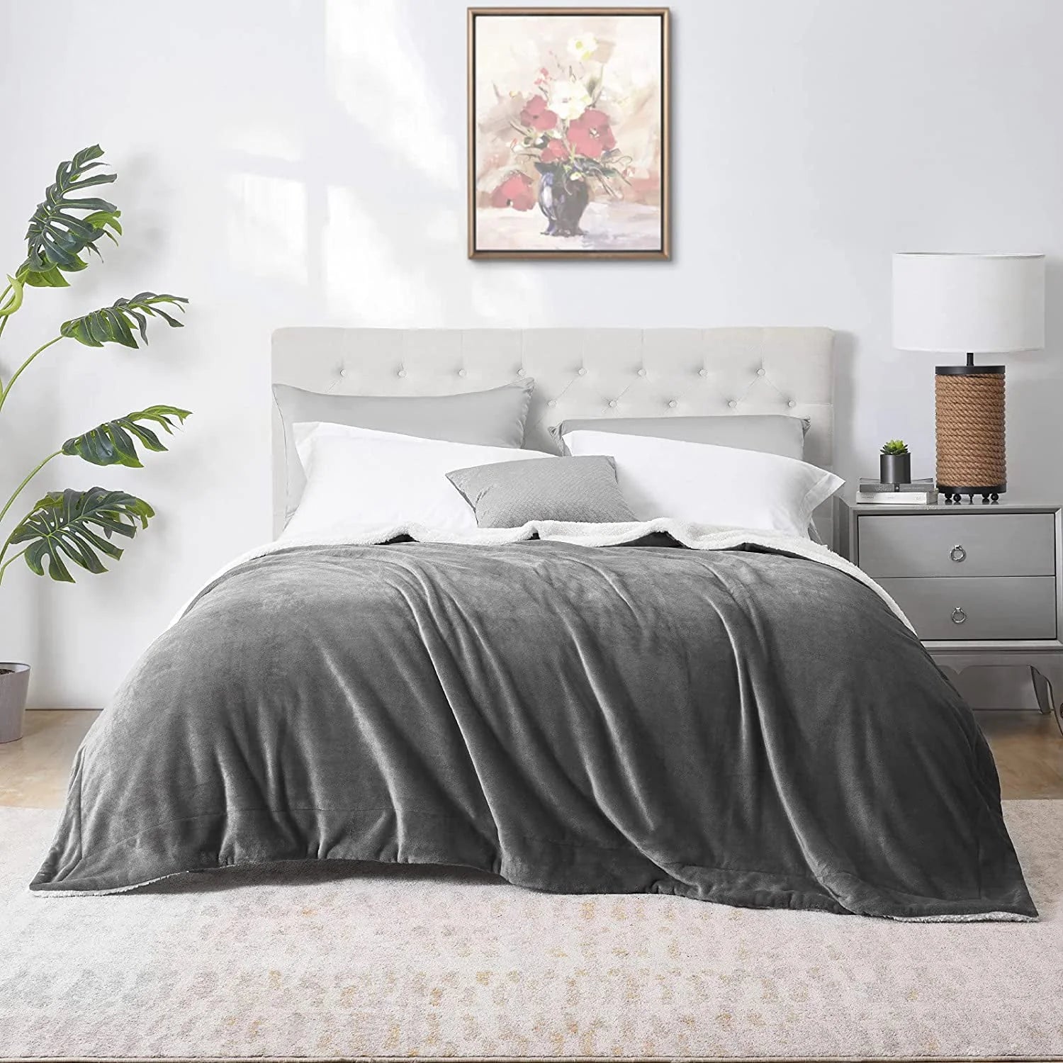 Walensee Sherpa Fleece Bed Blanket, Fluffy, Soft, Plush, Throw 50"60", Grey, Machine Wash