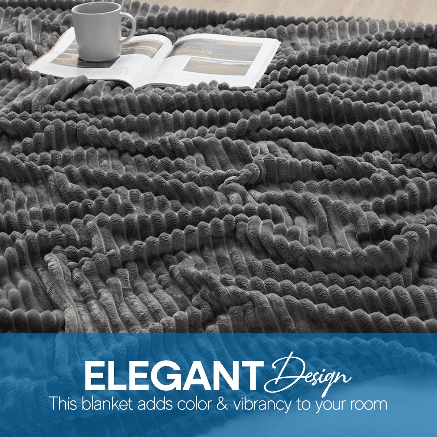 Nestl Cut Plush Fleece Bed Blanket - Super Soft Lightweight Fuzzy Luxury Throw Blanket for Sofa Couch Bed, Queen (90" x 90") Gray