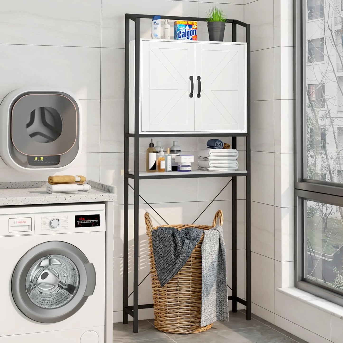 Frmobepts Over the Toilet Bathroom Storage Cabinet Space Saver with 2 Doors and 2 Storage Shelves, White