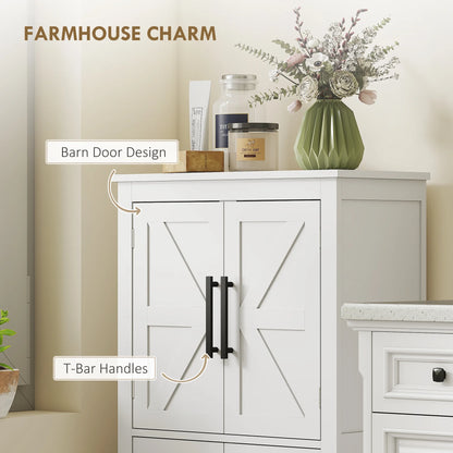 HOMCOM Bathroom Floor Cabinet, Farmhouse Bathroom Cabinet with Doors, White