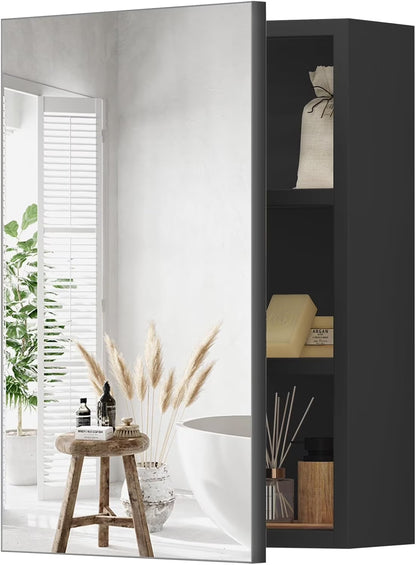 LR8 16x22 Inch Medicine Cabinet Mirror, Fully Assembled Bathroom Medicine Cabinet with Mirror, Wall Mounted or Recessed Medicine Cabinets with Mirror, Small Black Medicine Cabinets for Bathroom