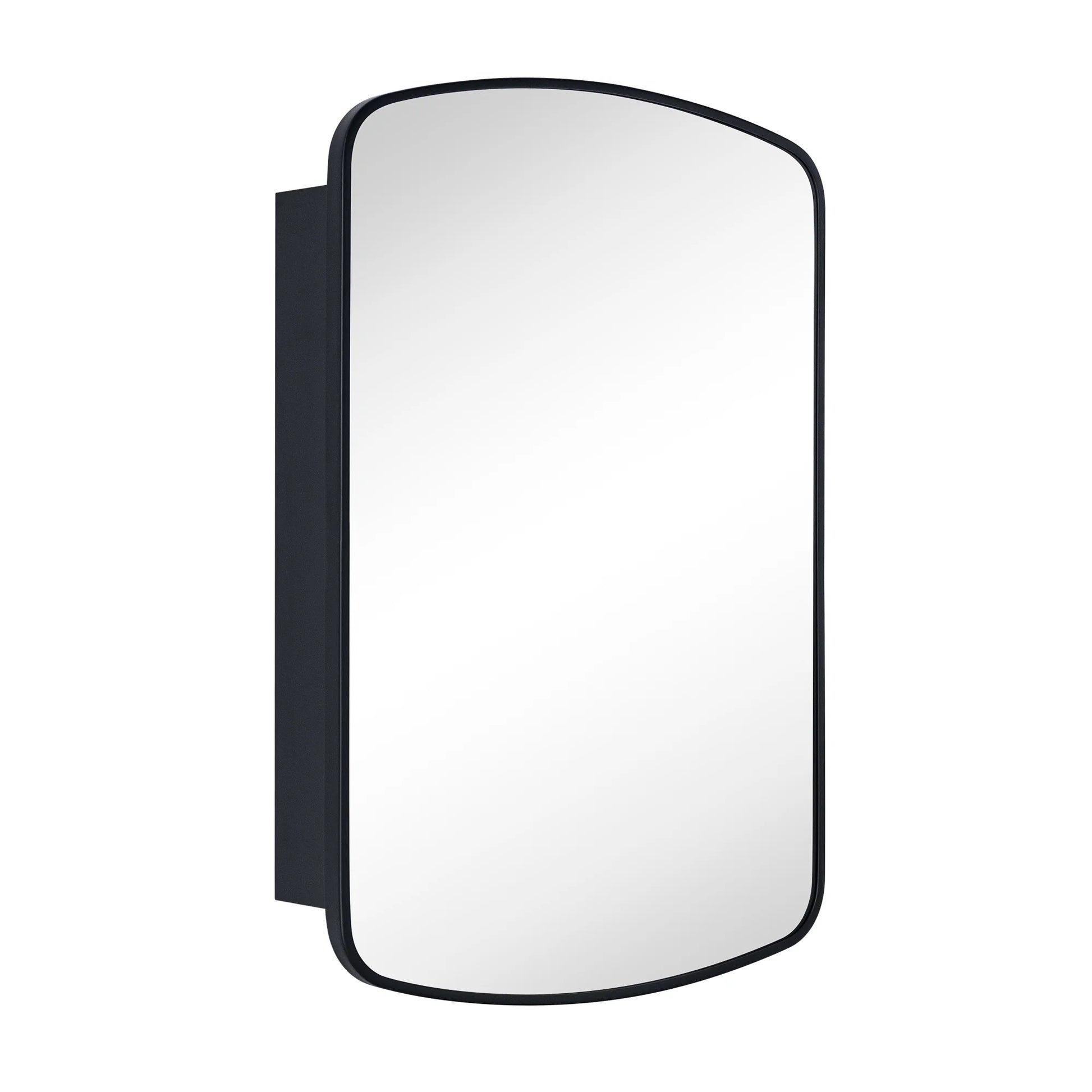 TEHOME Matt Black Surface and Recessed Mount Medicine Cabinet with Mirror Metal Framed Arch Bathroom Wall Cabinet with Mirror 18x27''