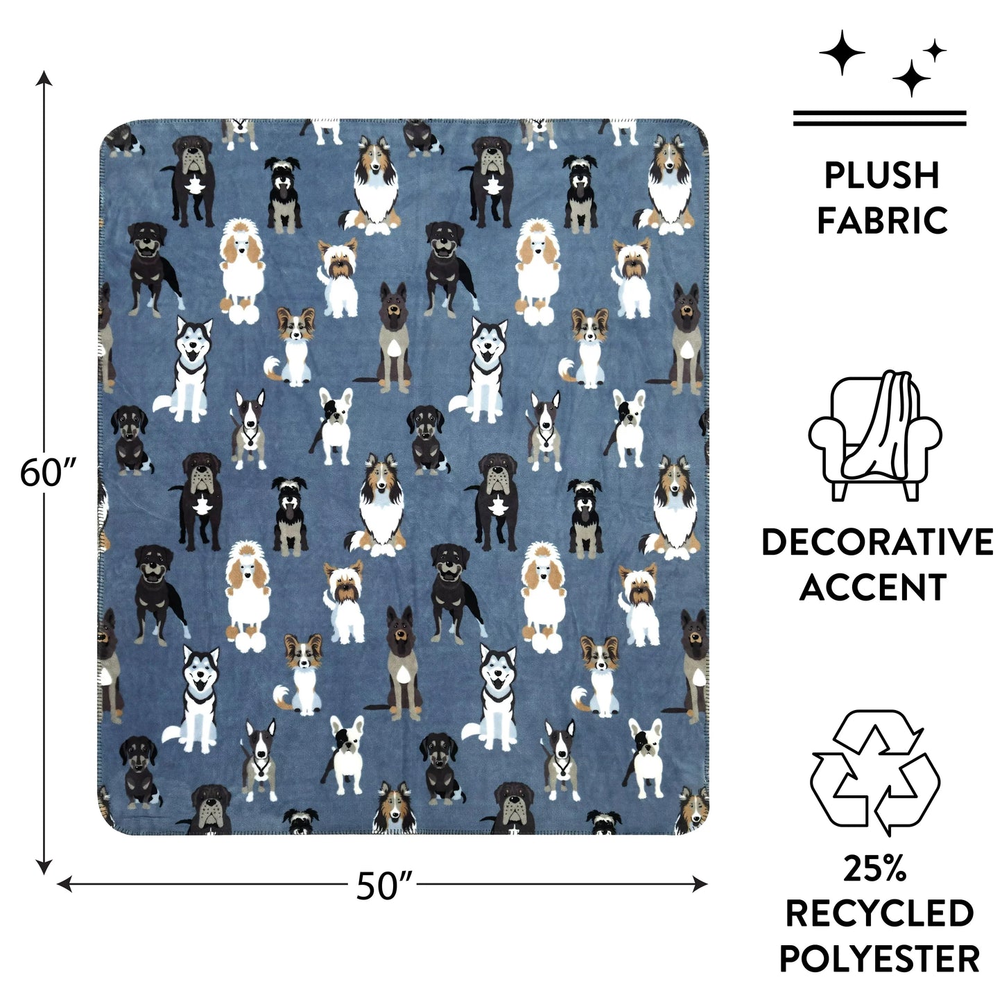 Mainstays Blue Dogs Plush Throw Blanket, Standard Throw