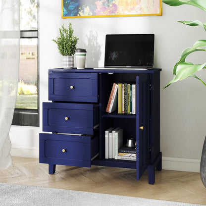 CBJCBJ 31.7"Storage Cabinet, Classical 3 Drawers & 1 Door Design with Gold-Tone Handles, Multi-Use Organizer for Living Room, Kitchen, BathroomBLUE)