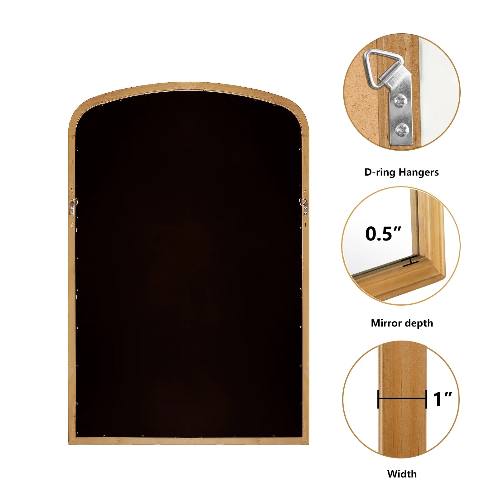 WallBeyond Wood Frame Rustic Arched Wall Mirror for Bathroom or Living Room Wall Decor, 24" 36", Natural Wood