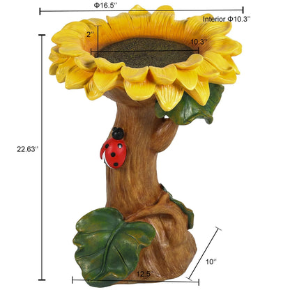 LuxenHome 22.63" H Yellow Sunflower Resin Birdbath