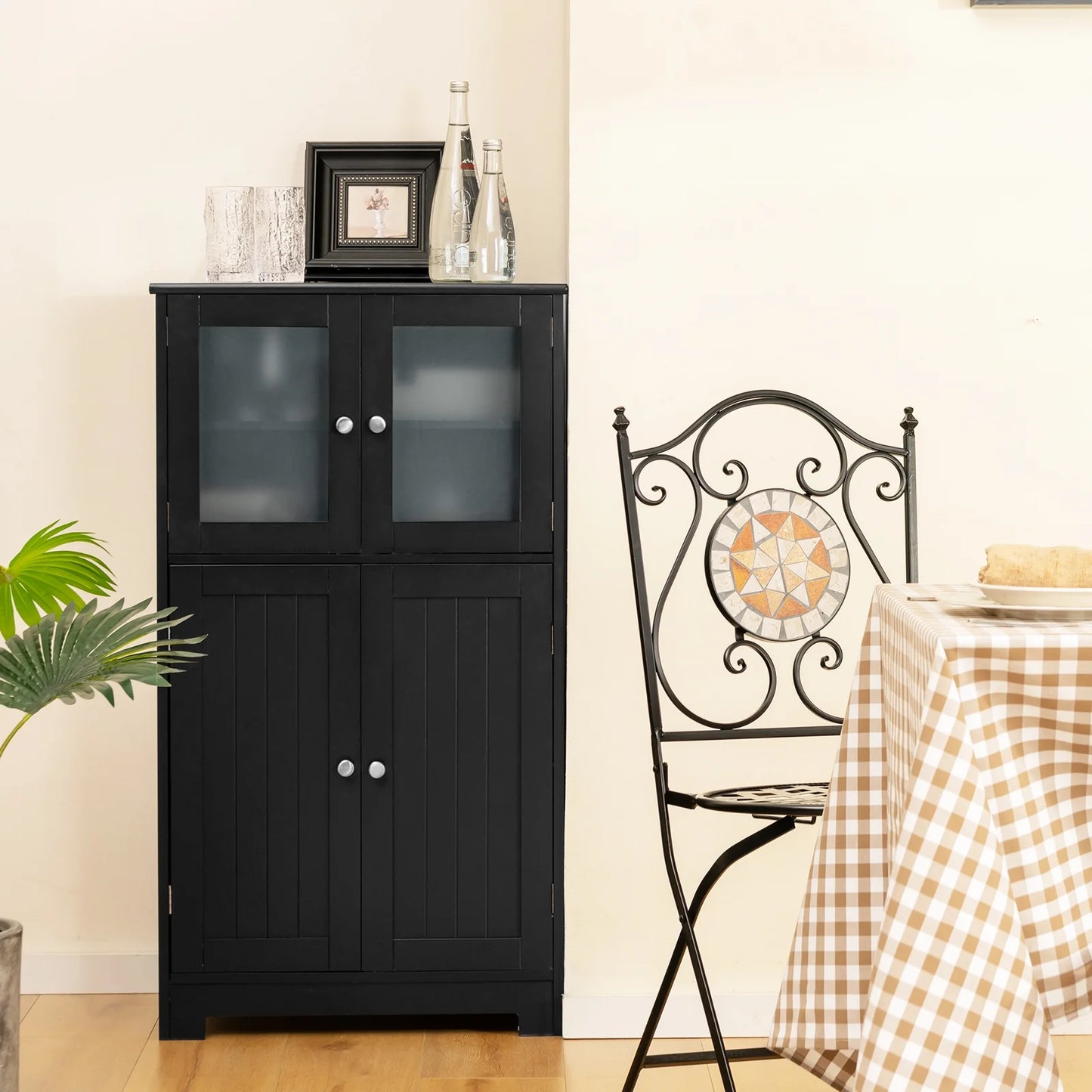 Costway Bathroom Floor Storage Cabinet Kitchen Cupboard w/Doors& Adjustable Shelf Black
