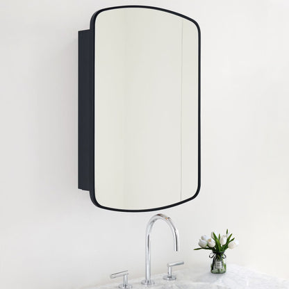 TEHOME Matt Black Surface and Recessed Mount Medicine Cabinet with Mirror Metal Framed Arch Bathroom Wall Cabinet with Mirror 18x27''