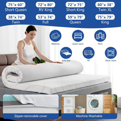 Extra Firm Mattress Topper Twin Size 3 Inch, Cooling Gel+Bamboo High Density Memory Foam Mattress Topper with Removable Ice Silk Cover,Firm Bed Topper for Pain Relief,No Smell,CertiPUR-US,74'' x 38''