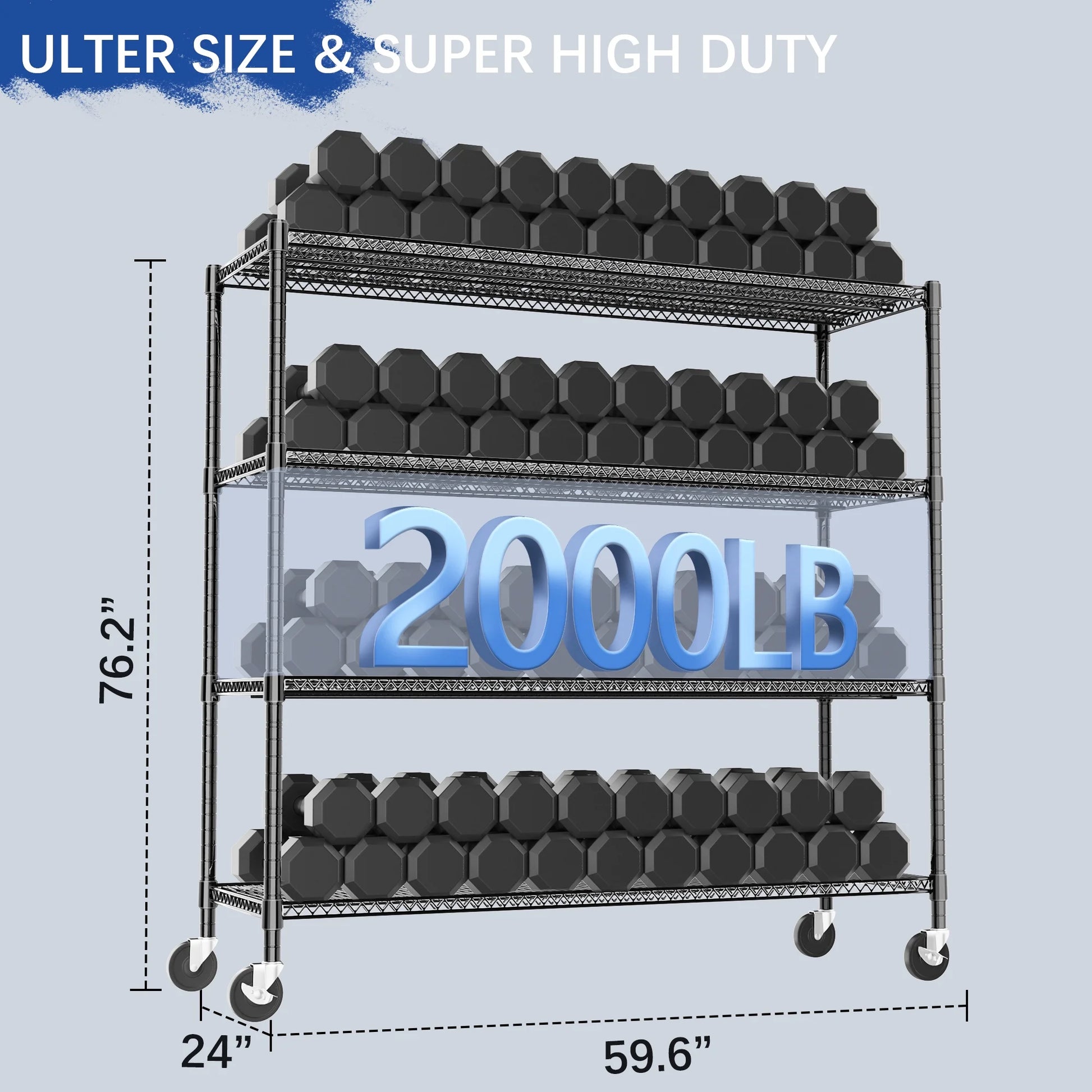 4-Wire Shelf Adjustable Heavy Duty Storage Shelves,Metal Organizer Wire Rack for Laundry Bathroom Kitchen Pantry Closet Garage Shelving(Black,24" Dx59.6 Wx76.2 H)