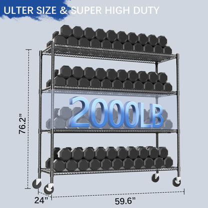 4-Wire Shelf Adjustable Heavy Duty Storage Shelves,Metal Organizer Wire Rack for Laundry Bathroom Kitchen Pantry Closet Garage Shelving(Black,24" Dx59.6 Wx76.2 H)