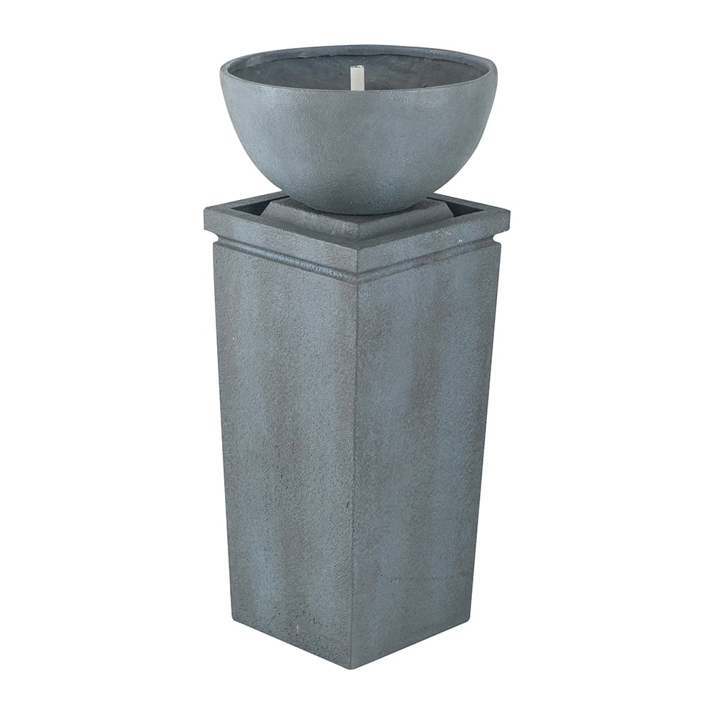 CoSoTower 35.5" Polyresin Gray Zen Bowl Water Fountain, Outdoor Bird Feeder/Bath Fountains, Relaxing Water Feature for Garden Lawn Backyard Porch