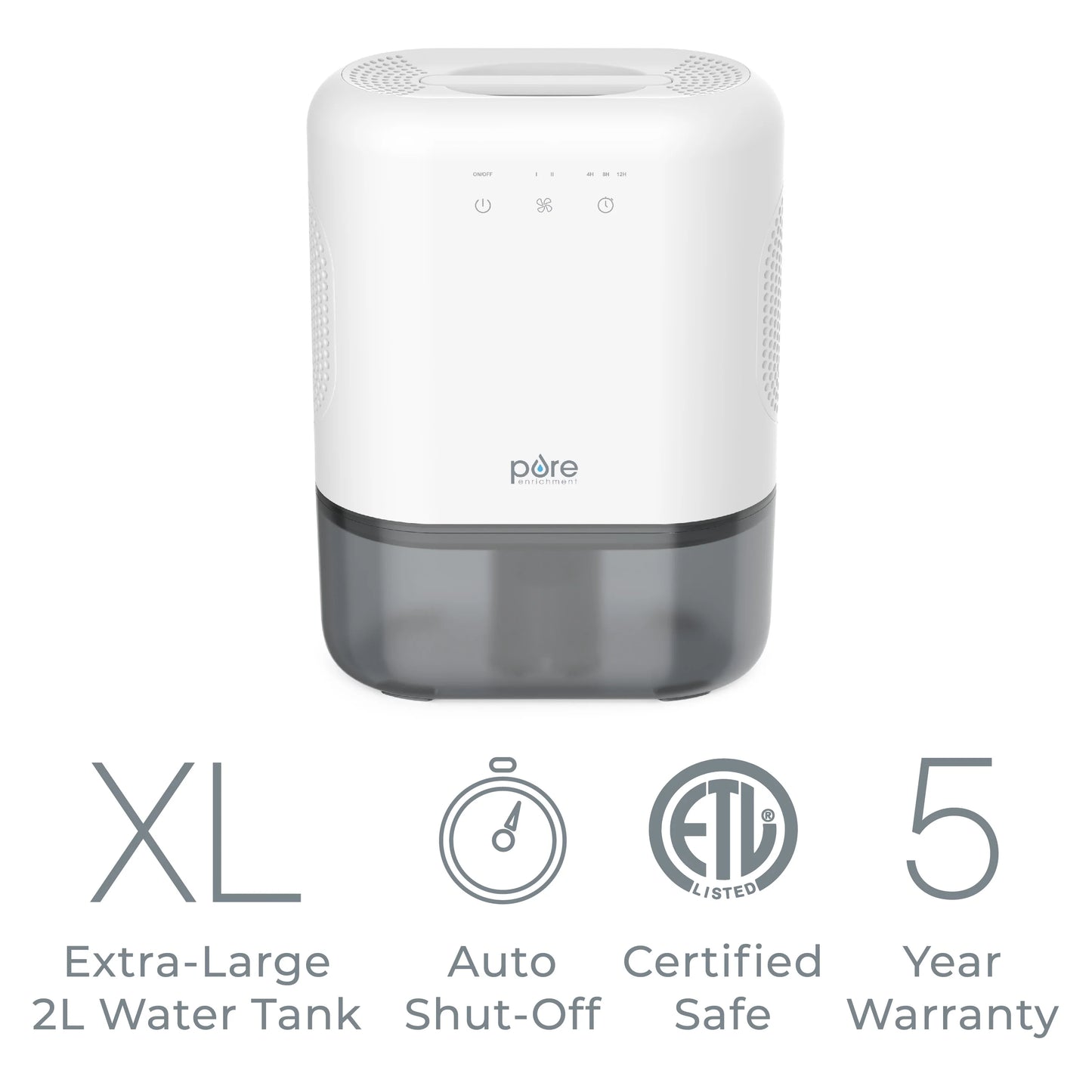 Pure Enrichment PureDry Elite Dehumidifier - Extra-Large 2L Water Tank with Auto Shut-Off, Removes 20 oz. (600 mL) per day of Moisture from Closets, Bathrooms, RVs, Basements, Bedrooms, and Offices