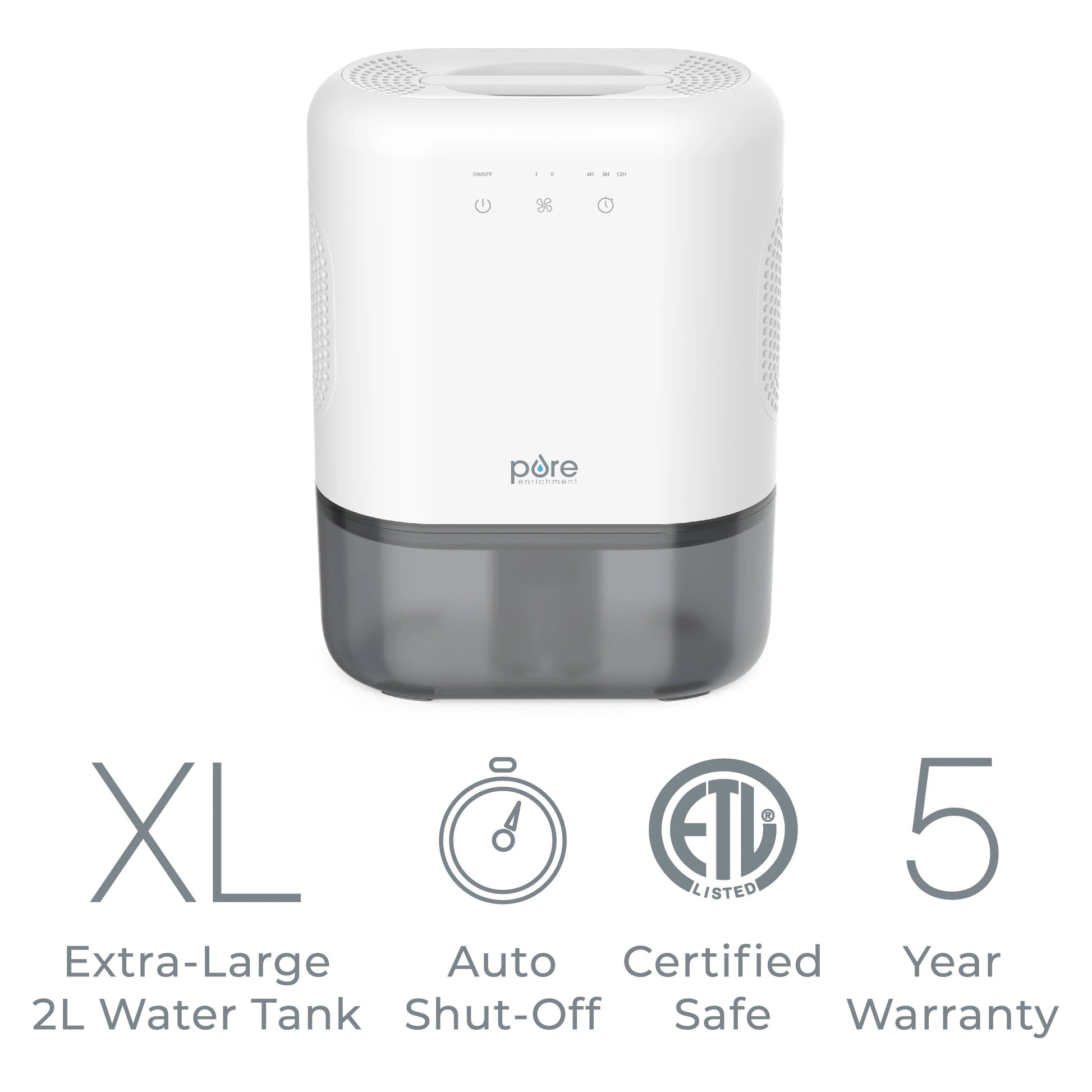 Pure Enrichment PureDry Elite Dehumidifier - Extra-Large 2L Water Tank with Auto Shut-Off, Removes 20 oz. (600 mL) per day of Moisture from Closets, Bathrooms, RVs, Basements, Bedrooms, and Offices