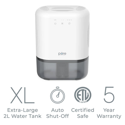 Pure Enrichment PureDry Elite Dehumidifier - Extra-Large 2L Water Tank with Auto Shut-Off, Removes 20 oz. (600 mL) per day of Moisture from Closets, Bathrooms, RVs, Basements, Bedrooms, and Offices