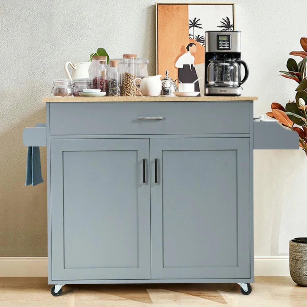 Kepooman Kitchen Island Cart, Serving Utility Carts,Rolling Kitchen Island Cart with Towel and Spice Rack-Gray