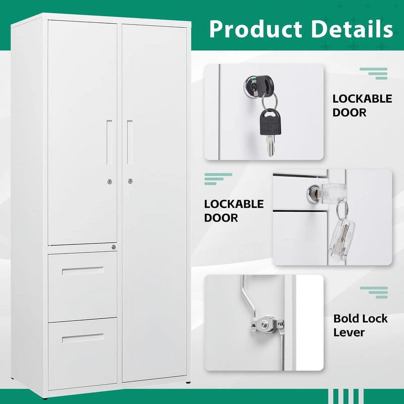 Fesbos Metal Storage Cabinets with Drawers, Staff Locker with Lock Door and Shelves-Wardrobe Clothing/File/Tool Storage for Office, Home, Employee,Gym,Fire Department,Garage