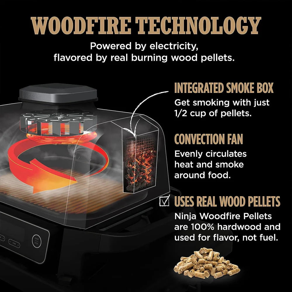 Ninja OG751BRN Woodfire Pro Outdoor Grill and Smoker with Temperature Probe (Renewed)