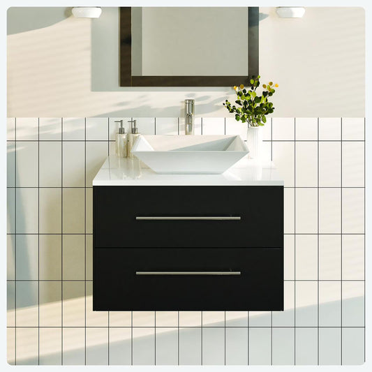 Totti Wave 24" Espresso Modern Bathroom Vanity w/Super White Man-Made Stone Top & Sink