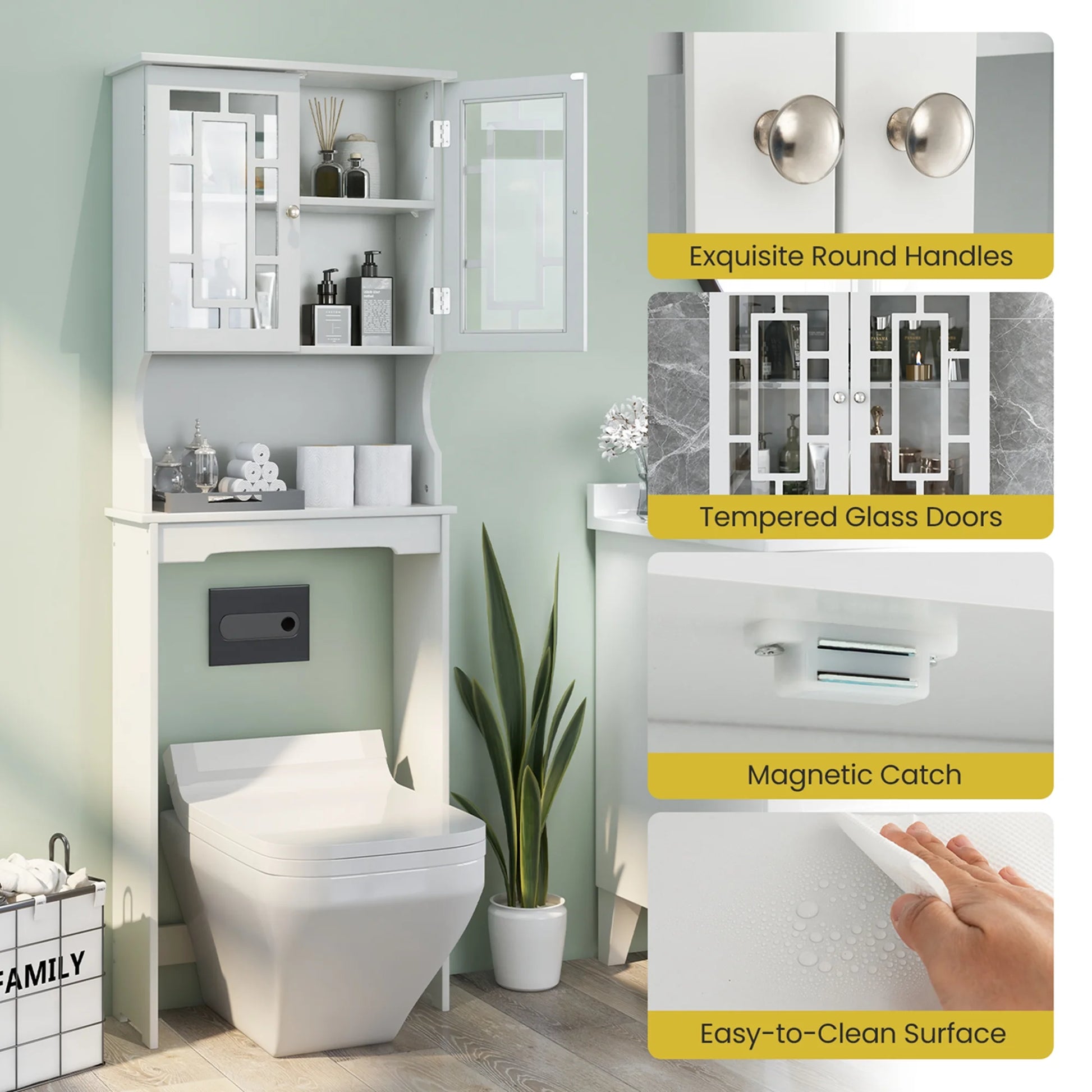Costway Over the Toilet Storage Bathroom Spacesaver Cabinet Tower Organizer Shelf & Doors White