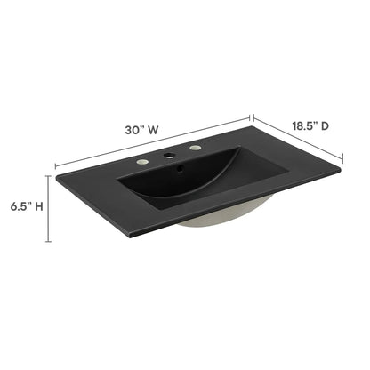 Modway EEI-5070-BLK Black Ceramic Construction 30" Rectangular Bathroom Sink