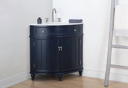 Tennant Brand 24" Navy Blue Corner Bathroom Vanity with White Quartz Top