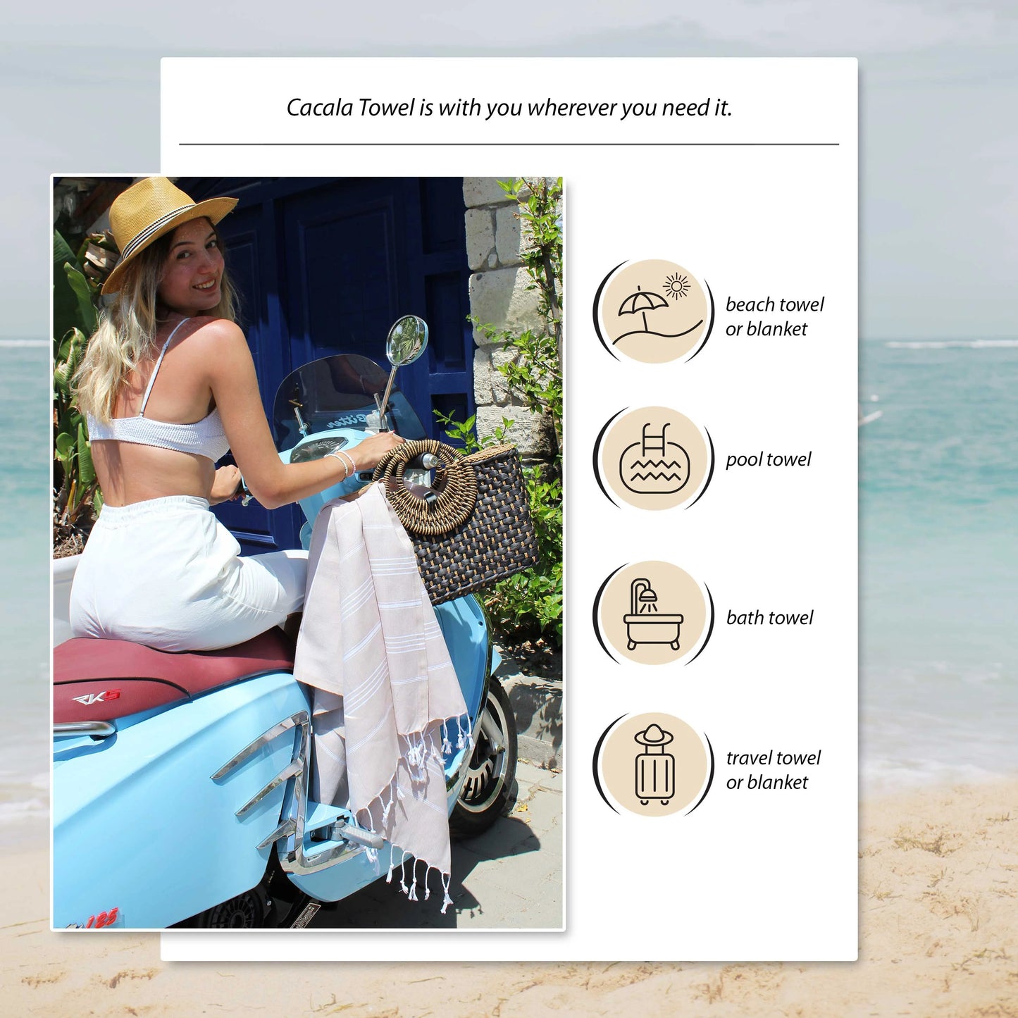 Cacala Turkish Beach Towel 100% Cotton, Set of 4, Sand-Free and Quick-Drying Perfect as an Extra Large Travel Towel, Beach Accessory, or Gift for Beach Lovers, 39° x 70°