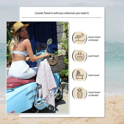Cacala Turkish Beach Towel 100% Cotton, Set of 4, Sand-Free and Quick-Drying Perfect as an Extra Large Travel Towel, Beach Accessory, or Gift for Beach Lovers, 39° x 70°