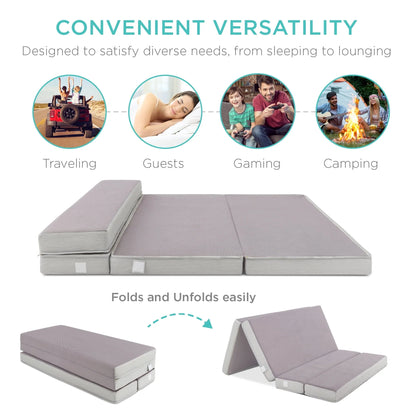 Choice Products 4in Thick Folding Portable Queen Mattress Topper w/Carry Case, Plush Foam, Washable Cover