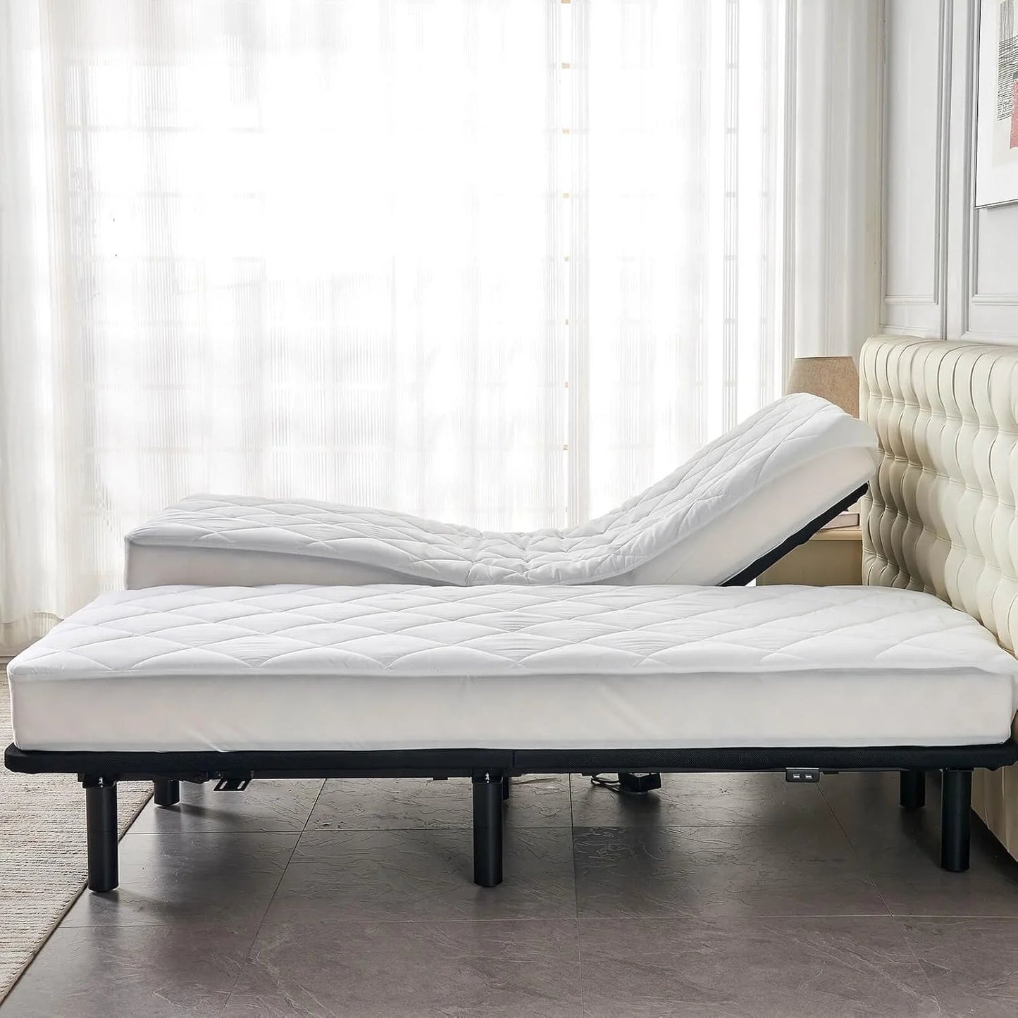 Split King Mattress Topper for Adjustable Bed Fluffy Matress Cover Quilted Fitted Mattress Pad with Elastic Pocket