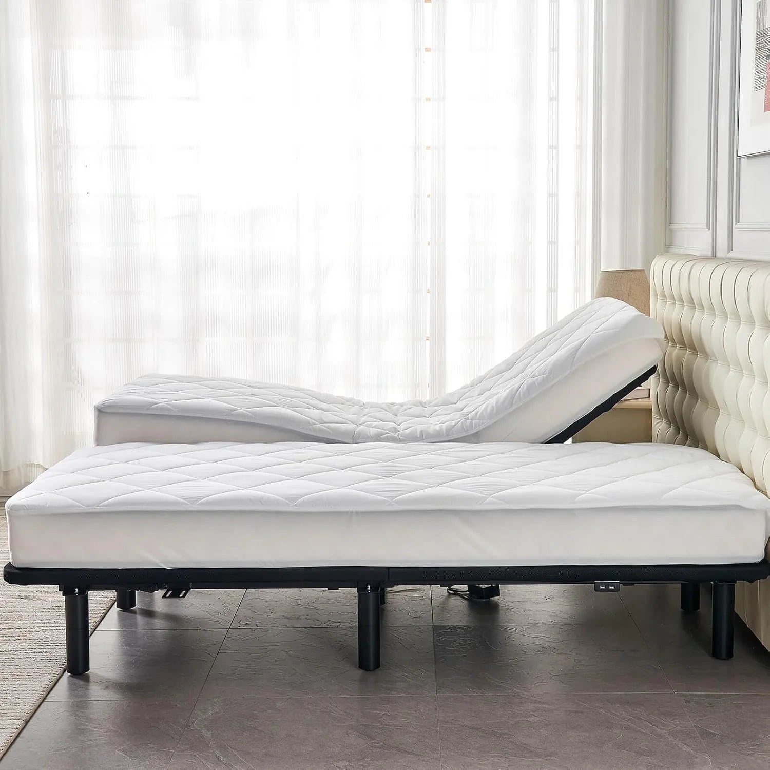 Split King Mattress Topper for Adjustable Bed Fluffy Matress Cover Quilted Fitted Mattress Pad with Elastic Pocket