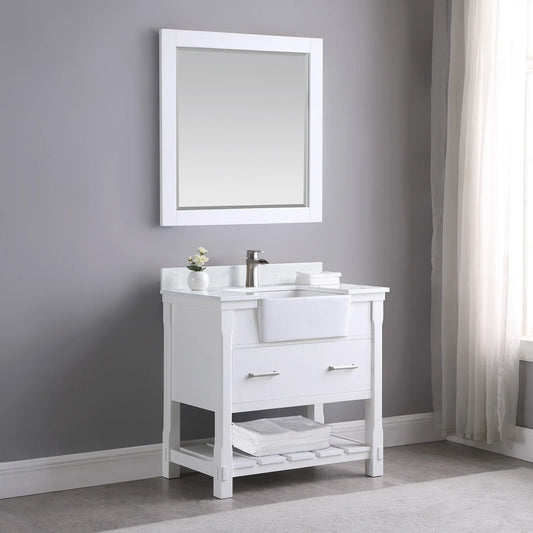 Georgia 36" Single Bathroom Vanity Set in White and Aosta White Composite Stone Top with White Farmhouse Basin without Mirror