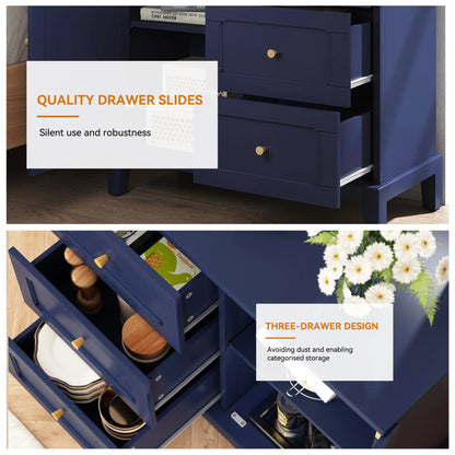 CBJCBJ 31.7"Storage Cabinet, Classical 3 Drawers & 1 Door Design with Gold-Tone Handles, Multi-Use Organizer for Living Room, Kitchen, BathroomBLUE)