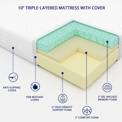 Subrtex 10" Gel Memory Foam Mattress in a Box, Queen